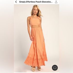 Simply Effortless Peach Sleeveless Lace Swiss Dot Maxi Dress from Lulu’s .